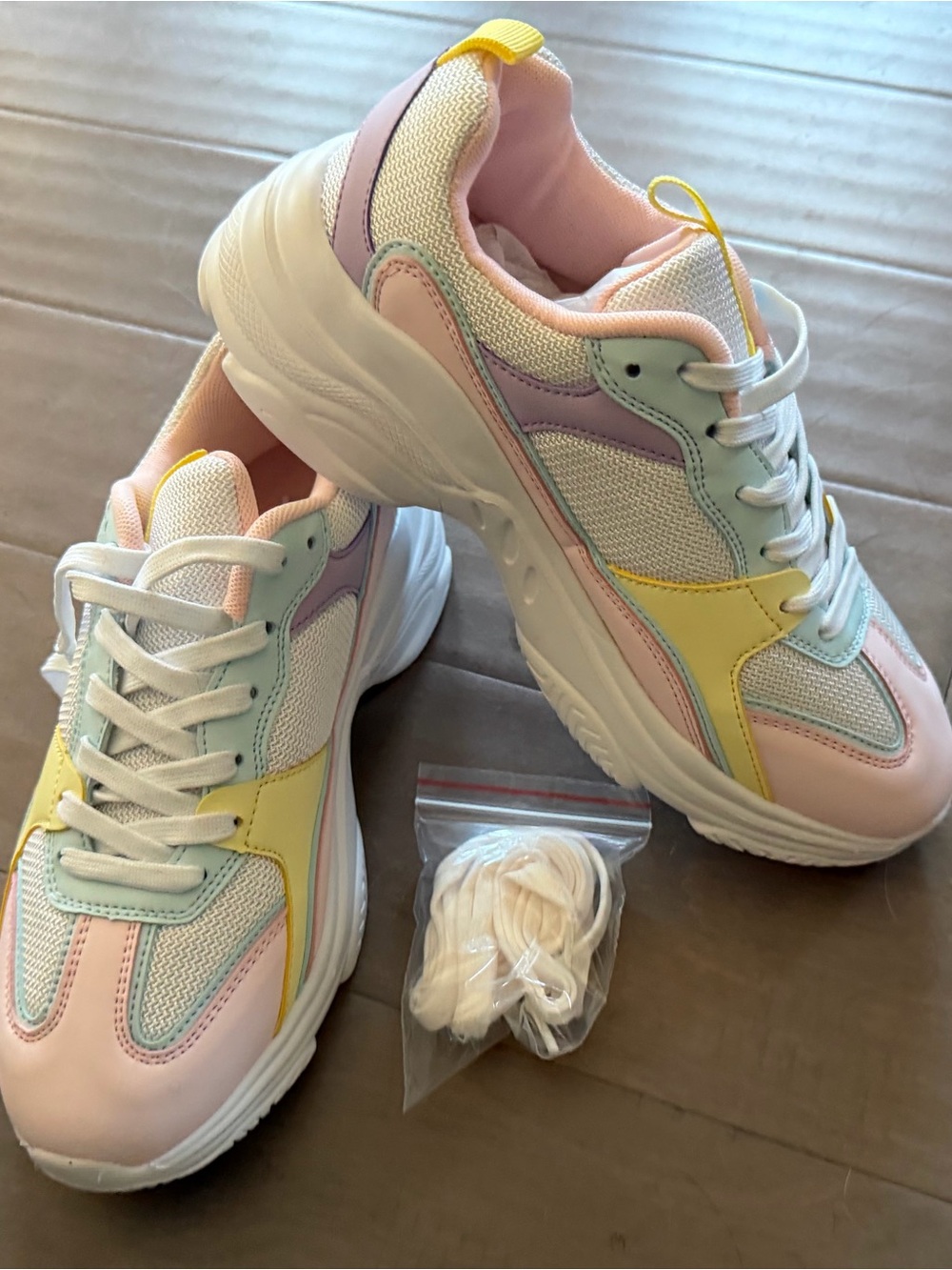 Fashion Nova Women's Pastel Colorblock Chunky Sneakers - Pink/Yellow/Mint